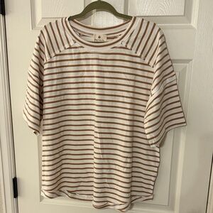 Striped Tan and White Women's Short Sleeve Top